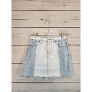 PacSun Womens Light Denim Colorblock High Rise Cotton Raw Hem Mini Skirt Size 24